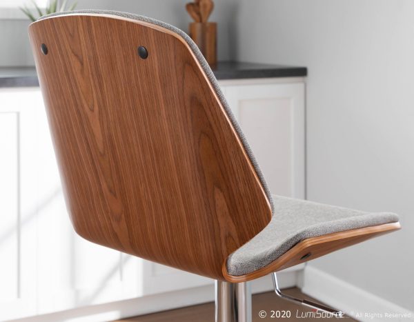 Serena Grey Fabric Walnut Wood Mid Century Modern Swivel Barstool 2