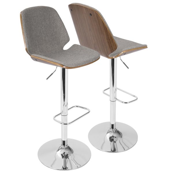 Serena Grey Fabric Walnut Wood Mid Century Modern Swivel Barstool 6