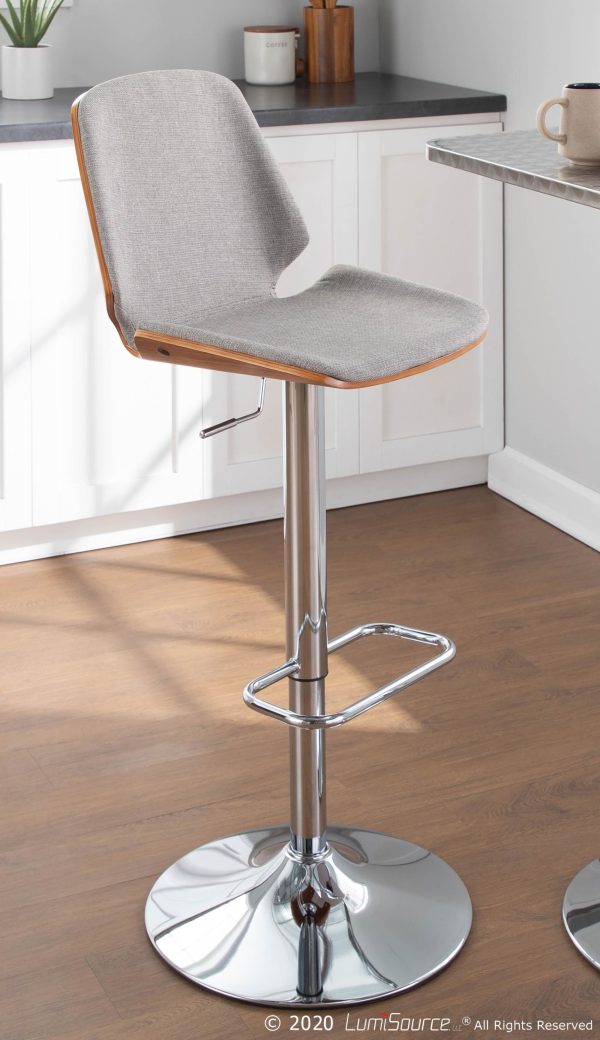 Serena Grey Fabric Walnut Wood Mid Century Modern Swivel Barstool