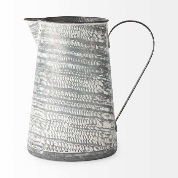 Serena II 11.2H Large GrayWhite Textured Metal Jug 2