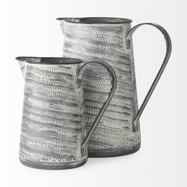Serena II 11.2H Large GrayWhite Textured Metal Jug 4