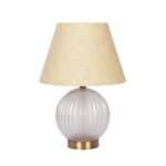 Brass Metal and Glass Table Lamp with Linen Shade