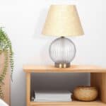 Brass Metal and Glass Table Lamp with Linen Shade