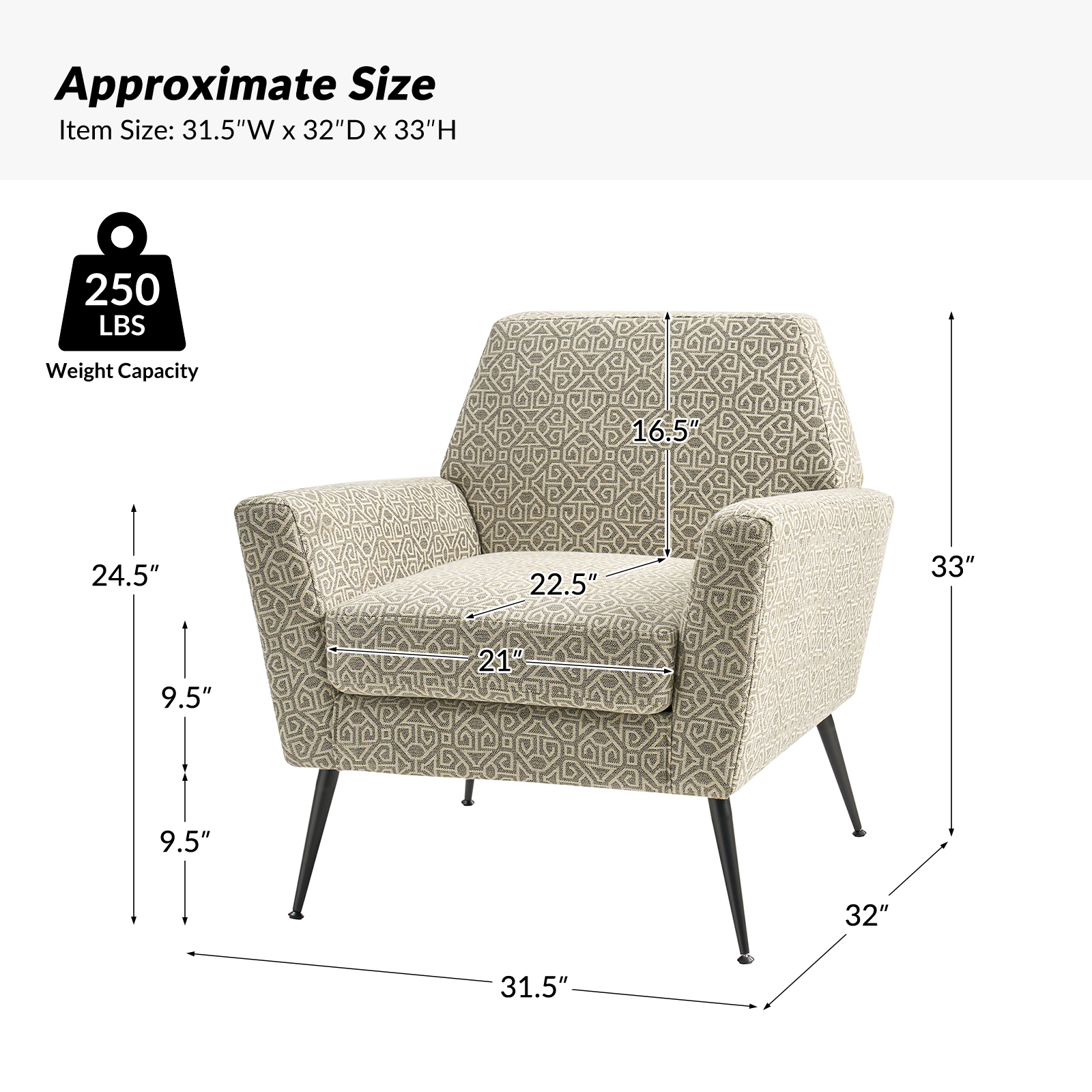Sergei Harbor Geometric Pattern Mid-Century Modern Armchair 5 Sergei Harbor Geometric Pattern Mid-Century Modern Armchair - Image 5