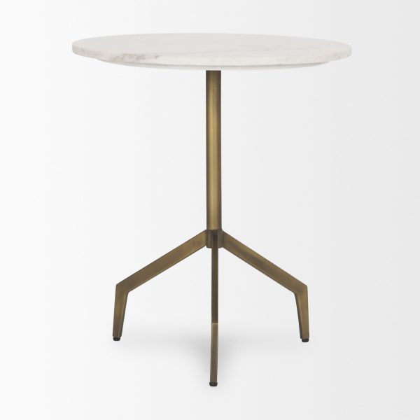 Serre Marble Top 3 Prong Gold Metal Base End Table 3