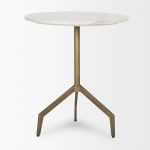 Serre Marble Top 3 Prong Gold Metal Base End Table
