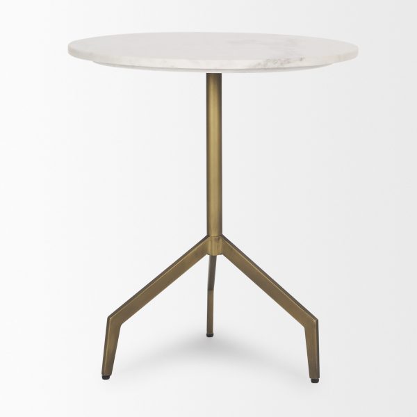 Serre Marble Top 3 Prong Gold Metal Base End Table 4