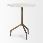 Serre Marble Top 3 Prong Gold Metal Base End Table
