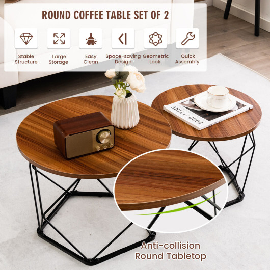 Rustic Round Coffee Tables with Steel Base (Set of 2) 6 Rustic Round Coffee Tables with Steel Base (Set of 2) - Image 6