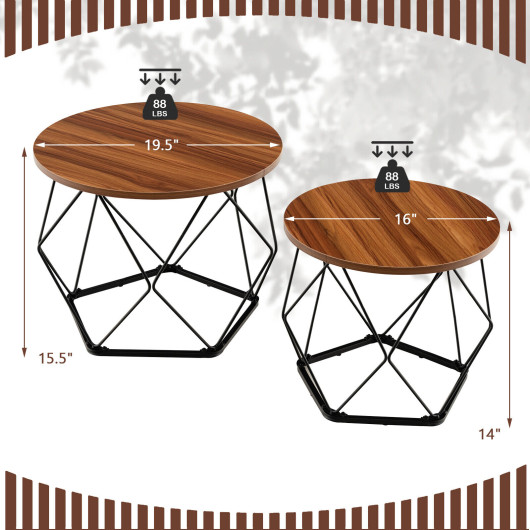 Rustic Round Coffee Tables with Steel Base (Set of 2) 5 Rustic Round Coffee Tables with Steel Base (Set of 2) - Image 5