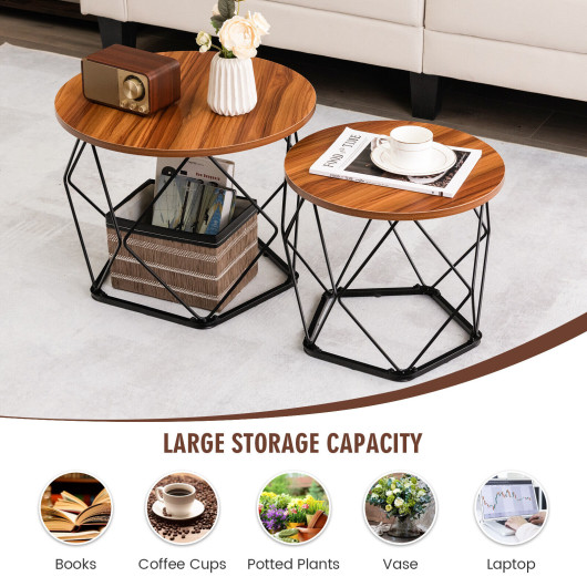 Rustic Round Coffee Tables with Steel Base (Set of 2) 7 Rustic Round Coffee Tables with Steel Base (Set of 2) - Image 7