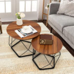 Rustic Round Coffee Tables with Steel Base (Set of 2) 9 Rustic Round Coffee Tables with Steel Base (Set of 2)