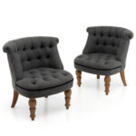 Tufted Upholstered Armless Slipper Chairs with Beech Wood Legs (Set of 2) 8 Tufted Upholstered Armless Slipper Chairs with Beech Wood Legs (Set of 2)