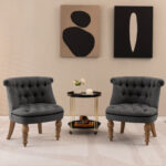 Tufted Upholstered Armless Slipper Chairs with Beech Wood Legs (Set of 2) 9 Tufted Upholstered Armless Slipper Chairs with Beech Wood Legs (Set of 2)