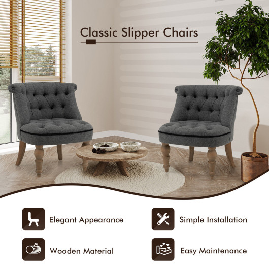 Tufted Upholstered Armless Slipper Chairs with Beech Wood Legs (Set of 2) 3 Tufted Upholstered Armless Slipper Chairs with Beech Wood Legs (Set of 2) - Image 3