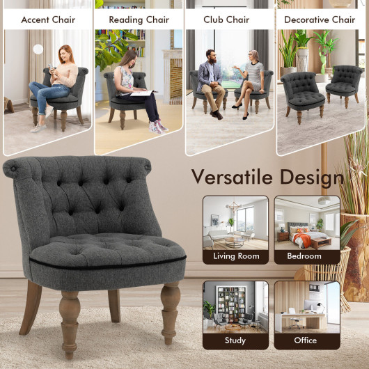 Tufted Upholstered Armless Slipper Chairs with Beech Wood Legs (Set of 2) 5 Tufted Upholstered Armless Slipper Chairs with Beech Wood Legs (Set of 2) - Image 5