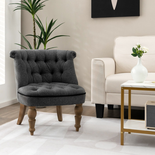 Tufted Upholstered Armless Slipper Chairs with Beech Wood Legs (Set of 2) 6 Tufted Upholstered Armless Slipper Chairs with Beech Wood Legs (Set of 2) - Image 6