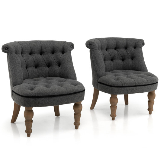 Tufted Upholstered Armless Slipper Chairs with Beech Wood Legs (Set of 2) 7 Tufted Upholstered Armless Slipper Chairs with Beech Wood Legs (Set of 2) - Image 7