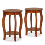 Rustic 2-Tier Round End Table with Storage Shelf Walnut (Set of 2) 10 Rustic 2-Tier Round End Table with Storage Shelf Walnut (Set of 2)