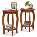 Rustic 2-Tier Round End Table with Storage Shelf Walnut (Set of 2) 11 Rustic 2-Tier Round End Table with Storage Shelf Walnut (Set of 2)
