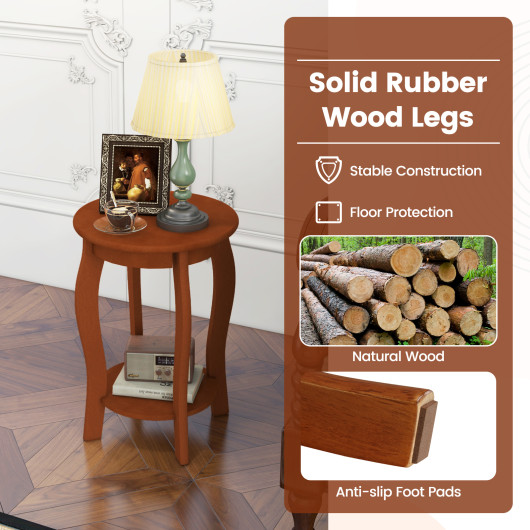 Rustic 2-Tier Round End Table with Storage Shelf Walnut (Set of 2) 6 Rustic 2-Tier Round End Table with Storage Shelf Walnut (Set of 2) - Image 6