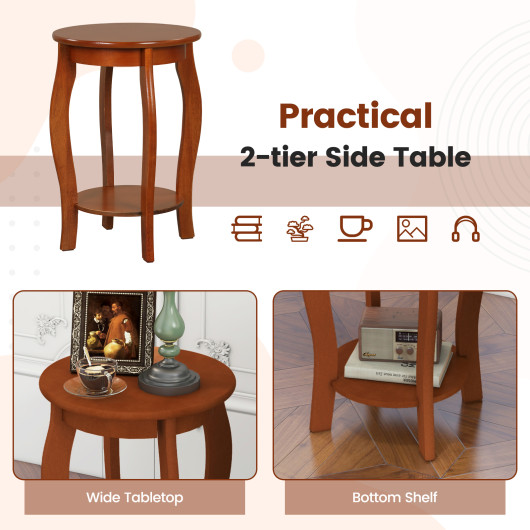 Rustic 2-Tier Round End Table with Storage Shelf Walnut (Set of 2) 7 Rustic 2-Tier Round End Table with Storage Shelf Walnut (Set of 2) - Image 7