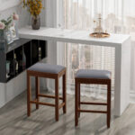Upholstered Bar Stools with Wood Frame and Footrest (Set of 2)