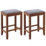 Upholstered Bar Stools with Wood Frame and Footrest (Set of 2)