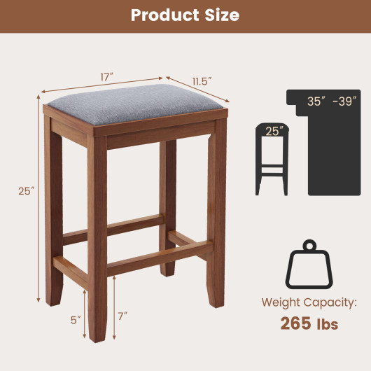 Upholstered Bar Stools with Wood Frame and Footrest (Set of 2) - Image 3