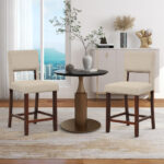 Modern Bar Chairs with Curved Backrest and Wood Legs (Set of 2)