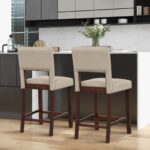 Modern Bar Chairs with Curved Backrest and Wood Legs (Set of 2)