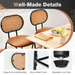 Faux Leather Bar Stools with Rattan Backrest and Metal Frame (Set of 2)