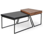 Modern Trapezoid Coffee Tables with Metal Legs Black (Set of 2) 10 Modern Trapezoid Coffee Tables with Metal Legs Black (Set of 2)