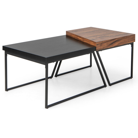 Modern Trapezoid Coffee Tables with Metal Legs Black (Set of 2) 3 Modern Trapezoid Coffee Tables with Metal Legs Black (Set of 2) - Image 3