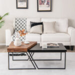 Modern Trapezoid Coffee Tables with Metal Legs Black (Set of 2) 8 Modern Trapezoid Coffee Tables with Metal Legs Black (Set of 2)