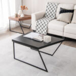 Modern Trapezoid Coffee Tables with Metal Legs Black (Set of 2) 9 Modern Trapezoid Coffee Tables with Metal Legs Black (Set of 2)