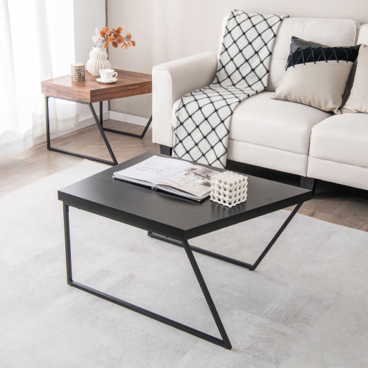 Modern Trapezoid Coffee Tables with Metal Legs Black (Set of 2) 2 Modern Trapezoid Coffee Tables with Metal Legs Black (Set of 2) - Image 2