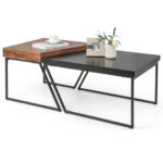 Modern Trapezoid Coffee Tables with Metal Legs Black (Set of 2) 11 Modern Trapezoid Coffee Tables with Metal Legs Black (Set of 2)
