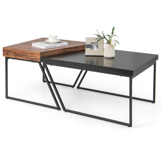 Modern Trapezoid Coffee Tables with Metal Legs Black (Set of 2) 4 Modern Trapezoid Coffee Tables with Metal Legs Black (Set of 2) - Image 4