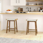 Seaweed Woven Seat Bar Stools with Wood Frame (Set of 2)