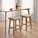 Seaweed Woven Seat Bar Stools with Wood Frame (Set of 2)