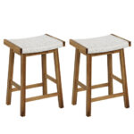 Seaweed Woven Seat Bar Stools with Wood Frame (Set of 2)