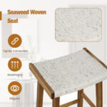 Seaweed Woven Seat Bar Stools with Wood Frame (Set of 2)
