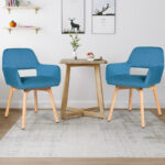 Velvet Upholstered Accent Armchairs with Wood Legs and Padding (Set of 2)