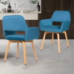 Velvet Upholstered Accent Armchairs with Wood Legs and Padding (Set of 2)