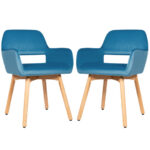 Velvet Upholstered Accent Armchairs with Wood Legs and Padding (Set of 2)