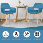 Velvet Upholstered Accent Armchairs with Wood Legs and Padding (Set of 2)