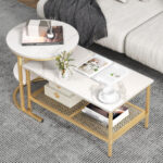 Nesting Coffee Tables with Faux Marble Tops and Storage (Set of 2)