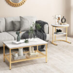 Nesting Coffee Tables with Faux Marble Tops and Storage (Set of 2)