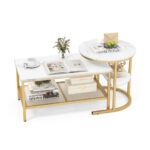 Nesting Coffee Tables with Faux Marble Tops and Storage (Set of 2)